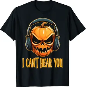Can't Hear You Jack o lantern Skull With Headset Halloween T-Shirt - Phoebeumba Shop 82B0CJCQZBZM