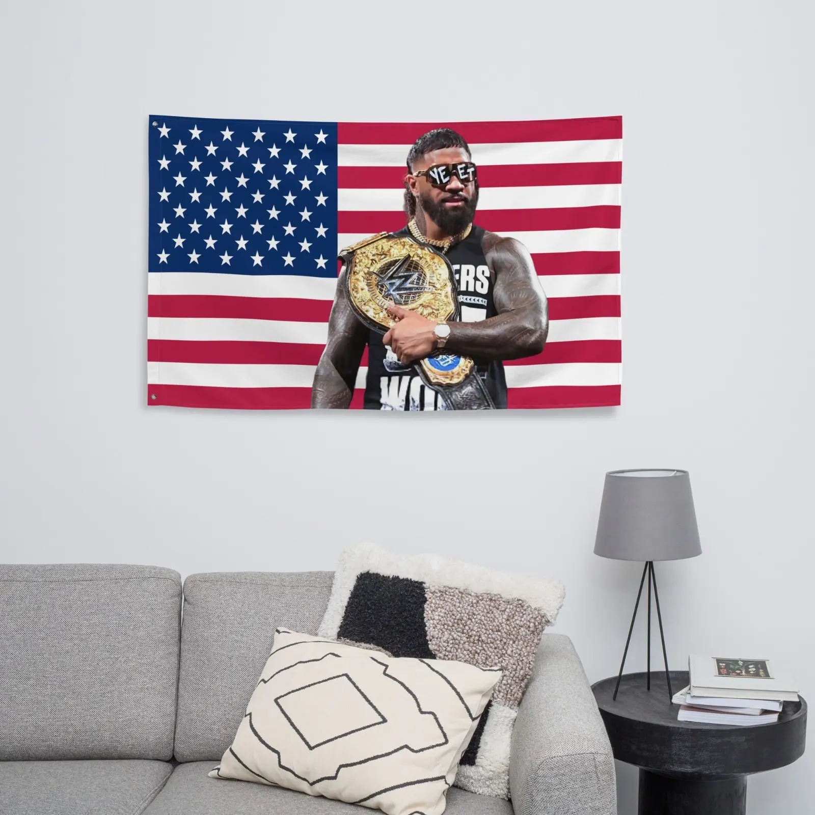 Jey Uso American Flag Tapestry – “Uso Pride” WWE Flag, Arts WWE Champion College Dorm Tapestry, WWE Wall Decor, Fitness Wall Art, WWEFlag, Trending Flag.