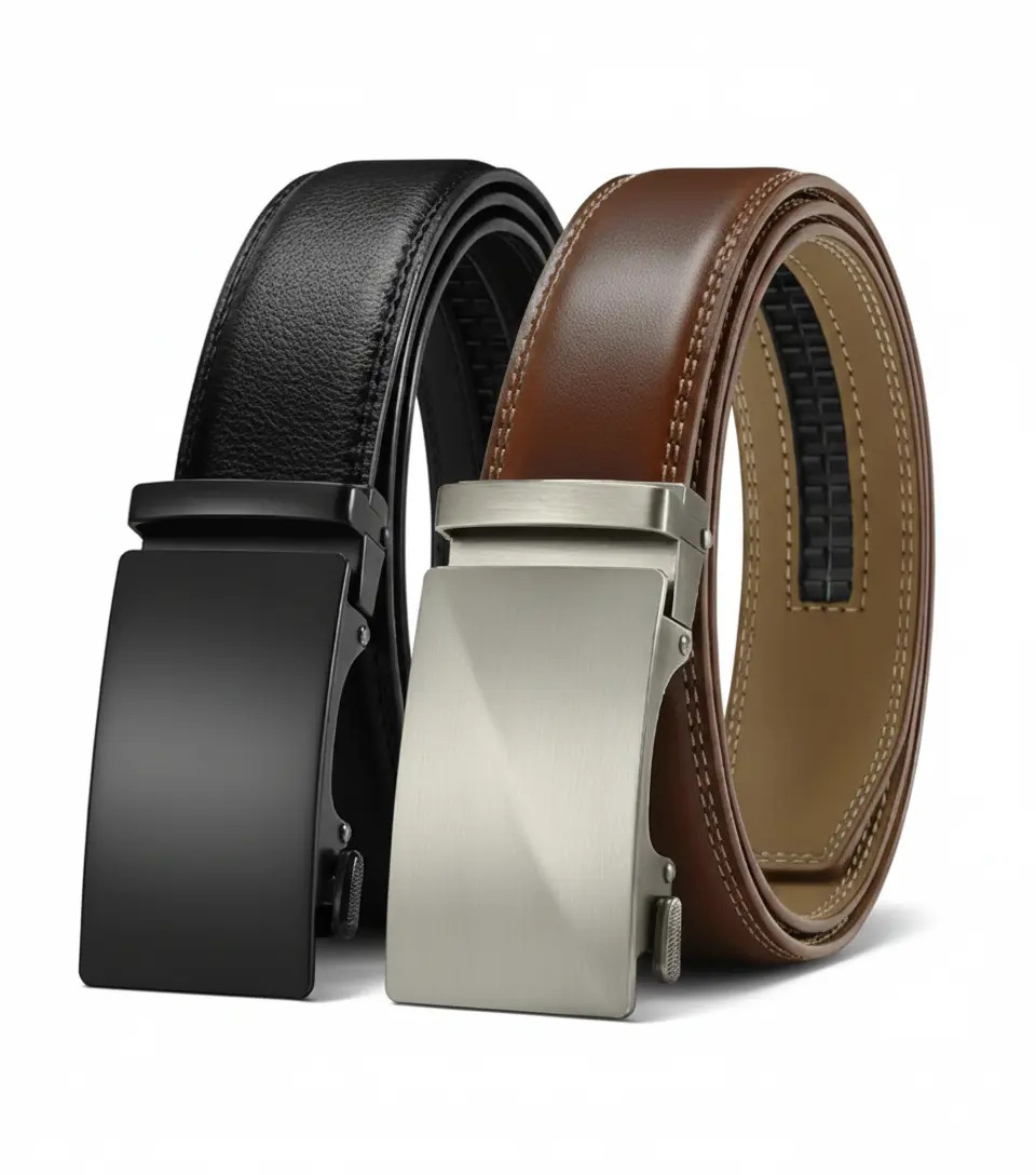 Men's Ratchet Belt Pack of 2 - 1 Black & 1 Dark Brown - Leather Adjustable  Belts with Automatic Buckle - Dress Belts for Comfort - TikTok Shop