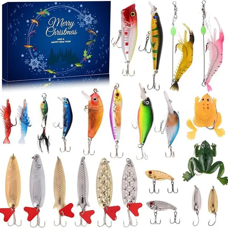 Fishing Lure Advent Calendar 24 Days Fishing Bait Christmas Gift for Fishermen Adult Teen Boys Mystery Tackle Box Surprise Countdown