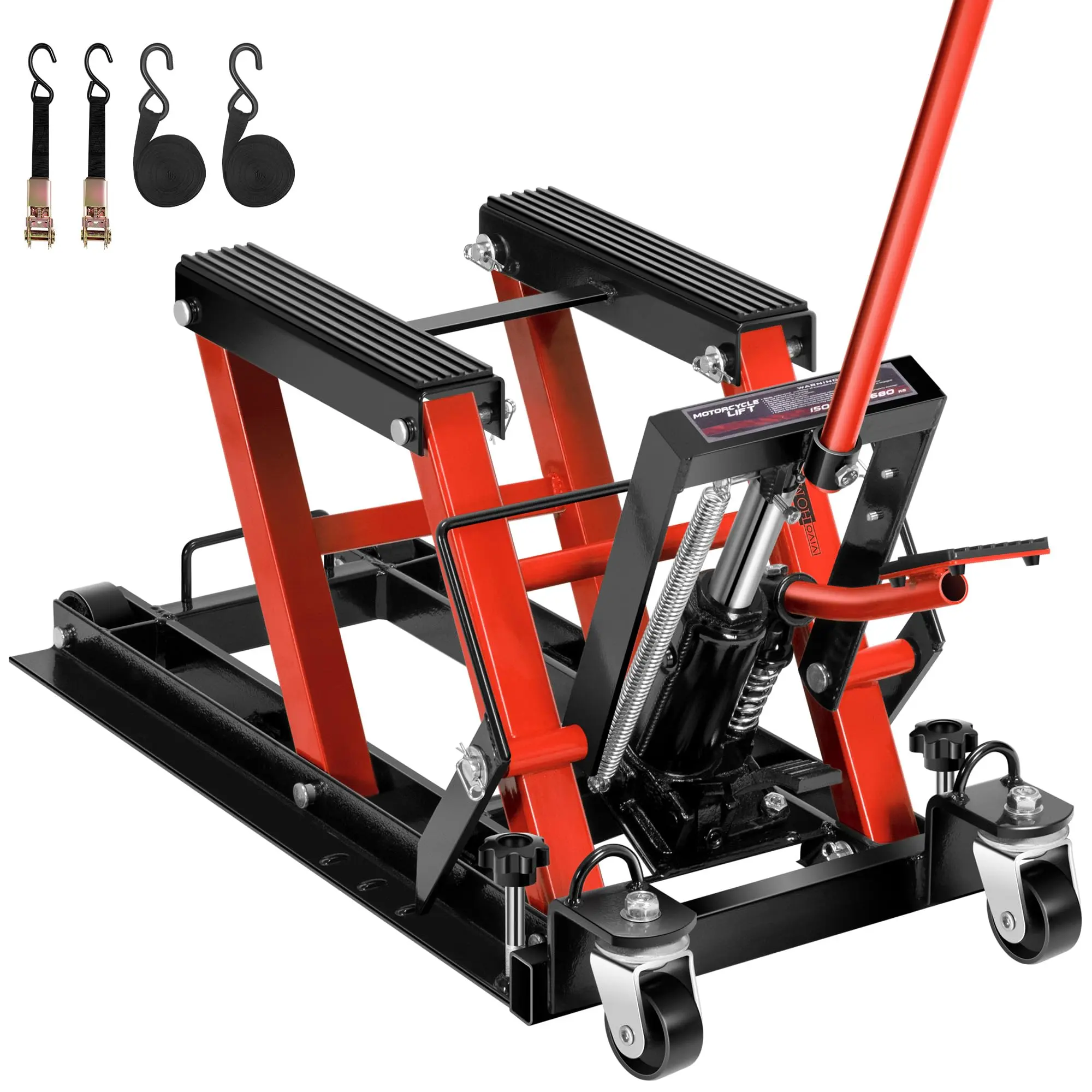 VIVOHOME Hydraulic Motorcycle Lift Jack 1500 LBS Capacity Steel ATV Lifts Stand Hoist with Wheels and Handle for Motorcycles, ATVs, Dirt Bikes