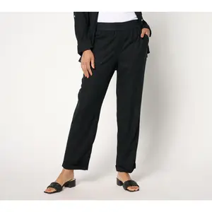 Denim & Co. Naturals Petite Linen Blend Straight Leg Pant