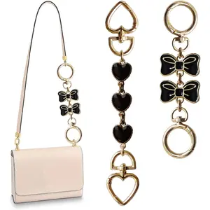 2 count Purse Extender Chain Bag Strap Extension Replacement for Women, Girl Purse Bag Making Supplies(Black Bow Heart with  Buckle)