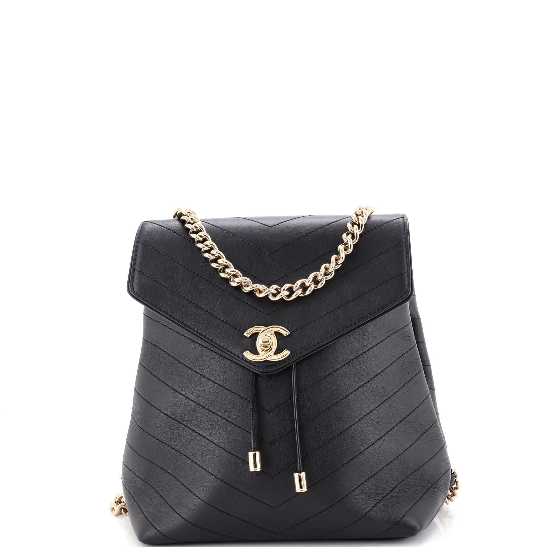 Pre-owned CHANEL Leather Backpacks Coco Chevron Backpack Stitched Calfskin Small by Rebag