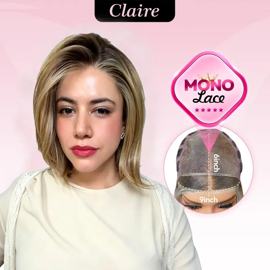 [Claire] VSIGN 9x6 Mono Lace Dark Root Chestnut Brown Caramel Balayage Classic 10 Inches Short Italian Bob Wig Layerd Strigstraight Hair Glueless Snowflake Lace Wig Anti Slip Band Secure Fit Wig Cap Natural Looking Elegant Everyday Style Synthetic Wig