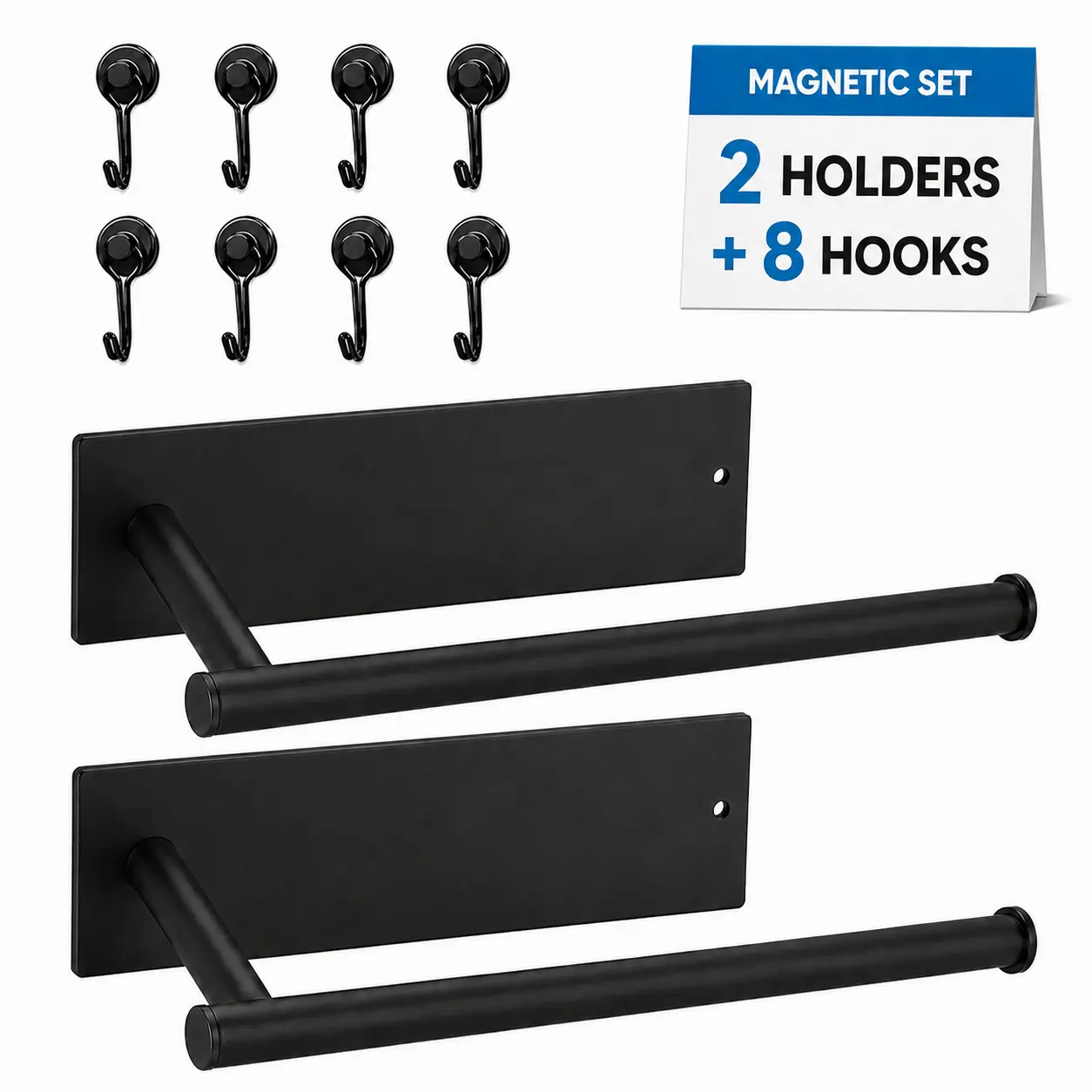 2 Pack Magnetic Paper Towel Holders with 8 Magnetic Hooks,Paper Towel Holder, Magnetic Paper Towel Holder for Fridge, Toilet Paper Roll Holder Magnet Towel Rack Wall Mount Fridge Organizer for Paper Towels Rolls Bathroom Pantry RV Kitchen Storage