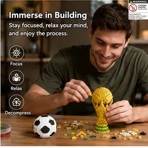 500+ Mini Construction Building Blocks Set, Creative Football Trophy Toy, High Difficulty Puzzle, Desk Decor, Perfect Gift for Soccer Fans