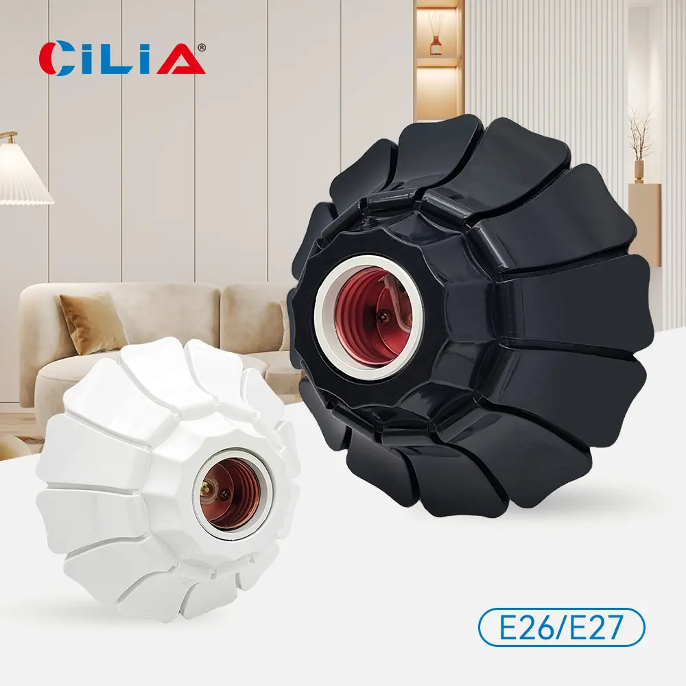 1pc，Light socket，Lamp holder，Edison screw socket，E26/E27,White，Black Lighting Accessories