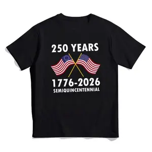 250 YEARS SEMIQUINCENTINNIAL Flag 100% Cotton Summer Men Clothes Women Fashion T-Shirt Vacation Clothes Casual Crew Neck Short Sleeve Tee Fabric Slight Stretch All-Season Wear Perfect Gift Idea Easter Gifts