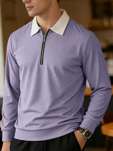 Men's spring and autumn polo collar long sleeve sweatshirt, suitable for daily wear, vintage half zipper design, casual and versatile trend simple sweatshirt is a must-have item in the men's wardrobe.