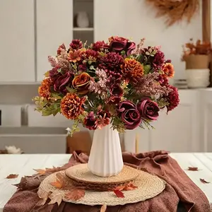 Artificial Rose Bouquet - Bright Autumn Colored Plastic Flowers, Suitable for Home, Office, Wedding, and Holiday Decorations - DIY Crafts and Table Centerpieces for Autumn, Christmas, Halloween, Thanksgiving