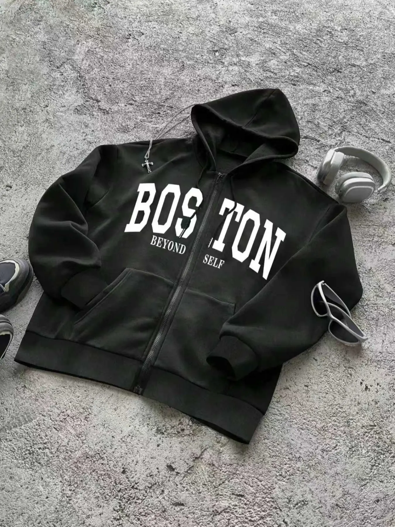 Unisex Hooded Zipper Cardigan, Casual Fitted Long Sleeve Jacket, Street Style Thick Knit Outerwear for Fall & Winter