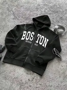 Unisex Hooded Zipper Cardigan, Casual Fitted Long Sleeve Jacket, Street Style Thick Knit Outerwear for Fall & Winter