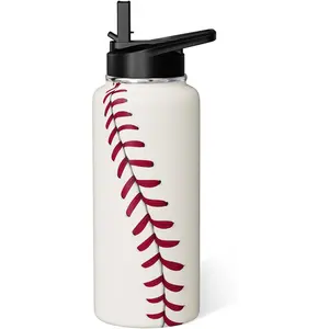 Baseball Water Bottle 32oz Insulated Sports Water Bottles Baseball Gifts for Men Women Gift for Coach Lovers Fan Players Stuff Accessories for Boys Girls
