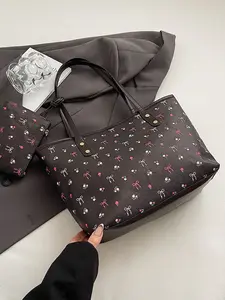 Elegant Butterfly Knot Printed Large Capacity Commuter Bag, Versatile Tote Shoulder Crossbody Handbag for Women, Casual All-Season Use