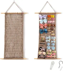 Macrame Hair Clips Accessories Organizer Hairbow Holder Rack for Girl Clips Storage Claw Clip Ornaments Keeper for Girls Room Wall  Decor(Coffee)