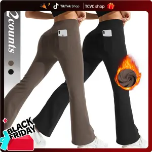 TCVC Shop 2026 Women's Bell Bottoms Leggings & Yoga Pants High Waist Wool Lined Warm Fabric Two Pockets for Daily Wear & Exercise Autumn Winter Elastic Super Soft Four-Way Stretch - Womenswear