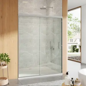 44-48" W x 72" H Semi-Frameless Double Sliding Shower Door, 15/64"(6mm) Clear Tempered Glass, Brushed Nickel Finish, Walk-in Bathroom Glass Shower Door
