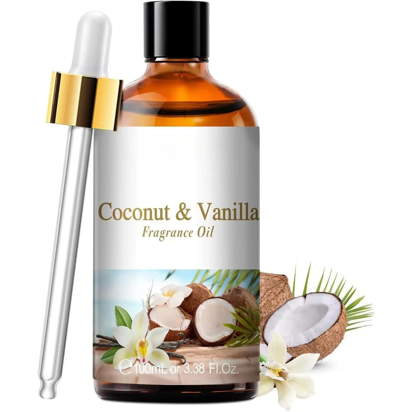 100ML/3.38fl.oz Coconut & Vanilla Fragrance Oils, Coconut & Vanilla Oil for Diffuser, Humidifier, Scented Oils for DIY Soap, Candle Making with Premium Glass Dropper