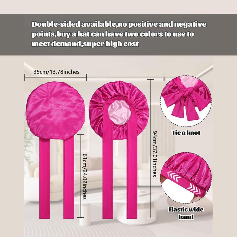 Double Layer Satin Bonnet Silk Like Texture for Sleeping Sleep Cap Hat Hair Bonnets with Elastic Tie Band for Curly Hair Nightcap