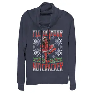 Juniors Womens Marvel Christmas Deadpool Nutcracker Cowl Neck Sweatshirt