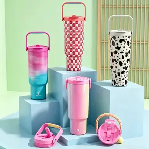 【Meoky】32oz&40oz Dual Drink Ports Tumbler, Meoky Stainless Steel Insulated Travel Mug, Two Carrying Modes, Leakproof Thermal Water Bottle for Car Office