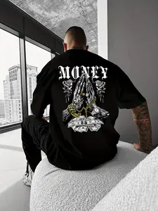 Men'S Y2K Streetwear Graphic Tee Featuring a Money Theme with Dollar Notes And Golden Chains, Designed for a Relaxed Fit, Perfect for Summer Outings, Casual Short-Sleeve Top Ideal for Outdoor Activities. good  graphic  tees baggy  shirt