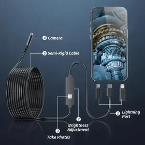 Three-In-One Endoscope Camera with LED Light, 1920p HD Inspection Cam, Semi-Rigid Snake Camera, USB Powered, Includes Detection Camera, Diagnostic Tool
