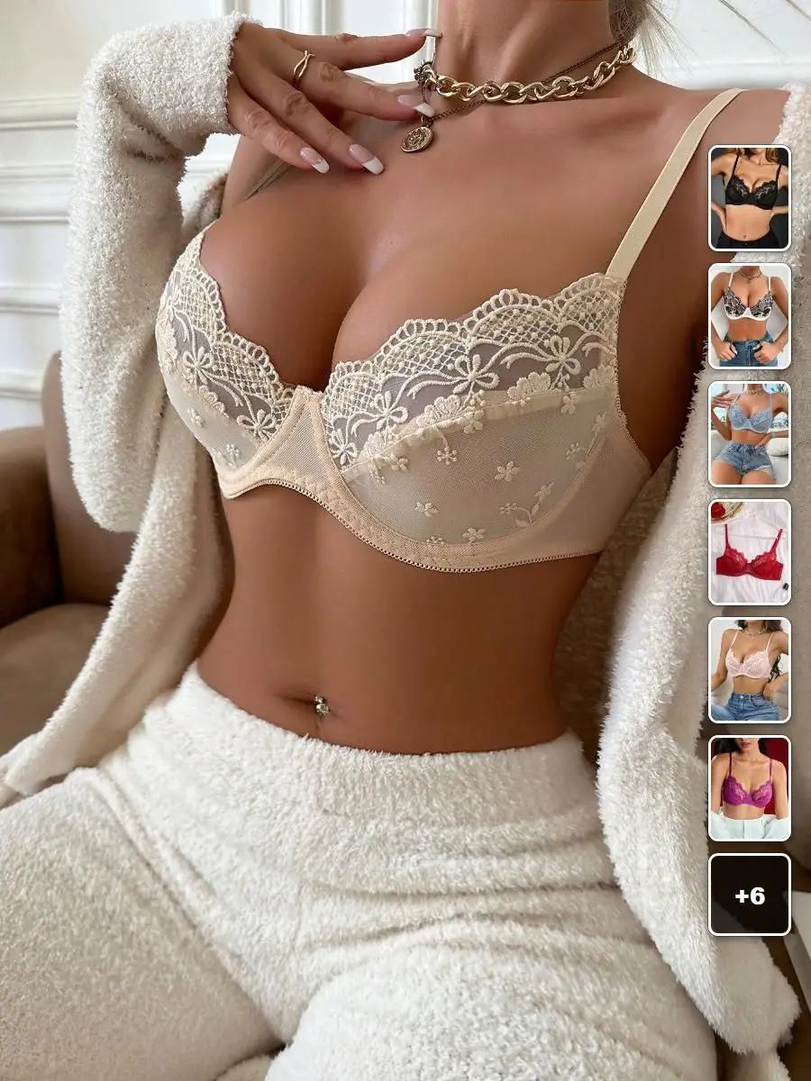 MEAUS Floral Lace Bra Underwire Sheer Romantic Date Night Lingerie
