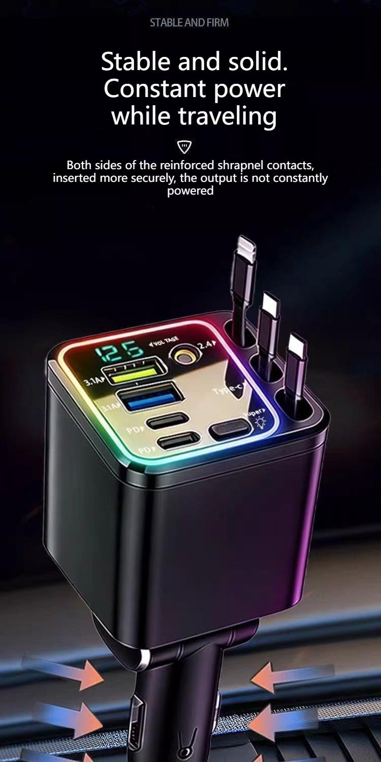 7-in-1 Retractable 120W Car Charger with Starry Sky Ambient LightAutomobiles and motorcycles / vehicle-mounted electronic equipment / electronic accessoriesAccessories Automotive & Motorcycle / Car Electronics / Electronic