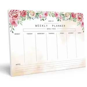 52 Sheets Floral English Tear-Off Simple Self-Discipline Weekly Planner, Minimalist Diary for Organizing Your Schedule, Perfect for Daily Planning