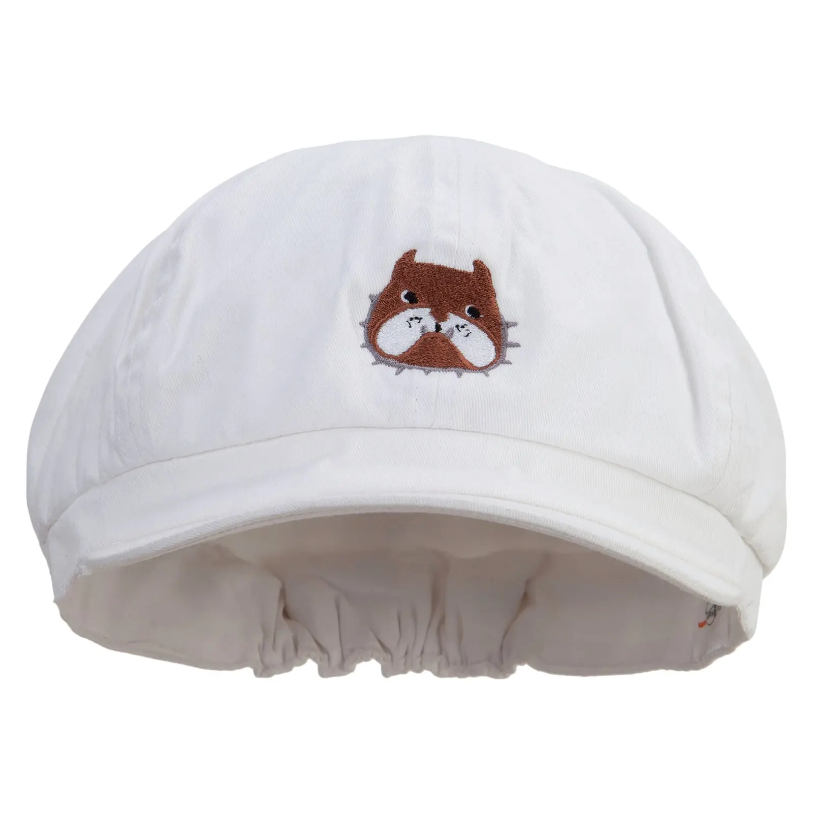 Bulldog Logo Embroidered Cotton Elastic Big Size Newsboy Cap