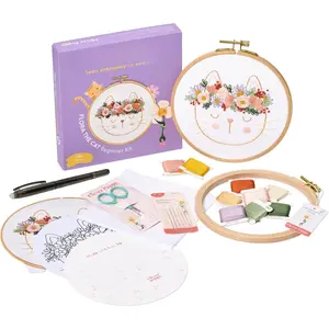 Flora the  Beginner Embroidery Kit - Easy Embroidery Kit for Beginners with Hoop, Thread & Patterns - Hand Embroidery Kit for Adults and Teens - Complete Embroidery Starter Kit