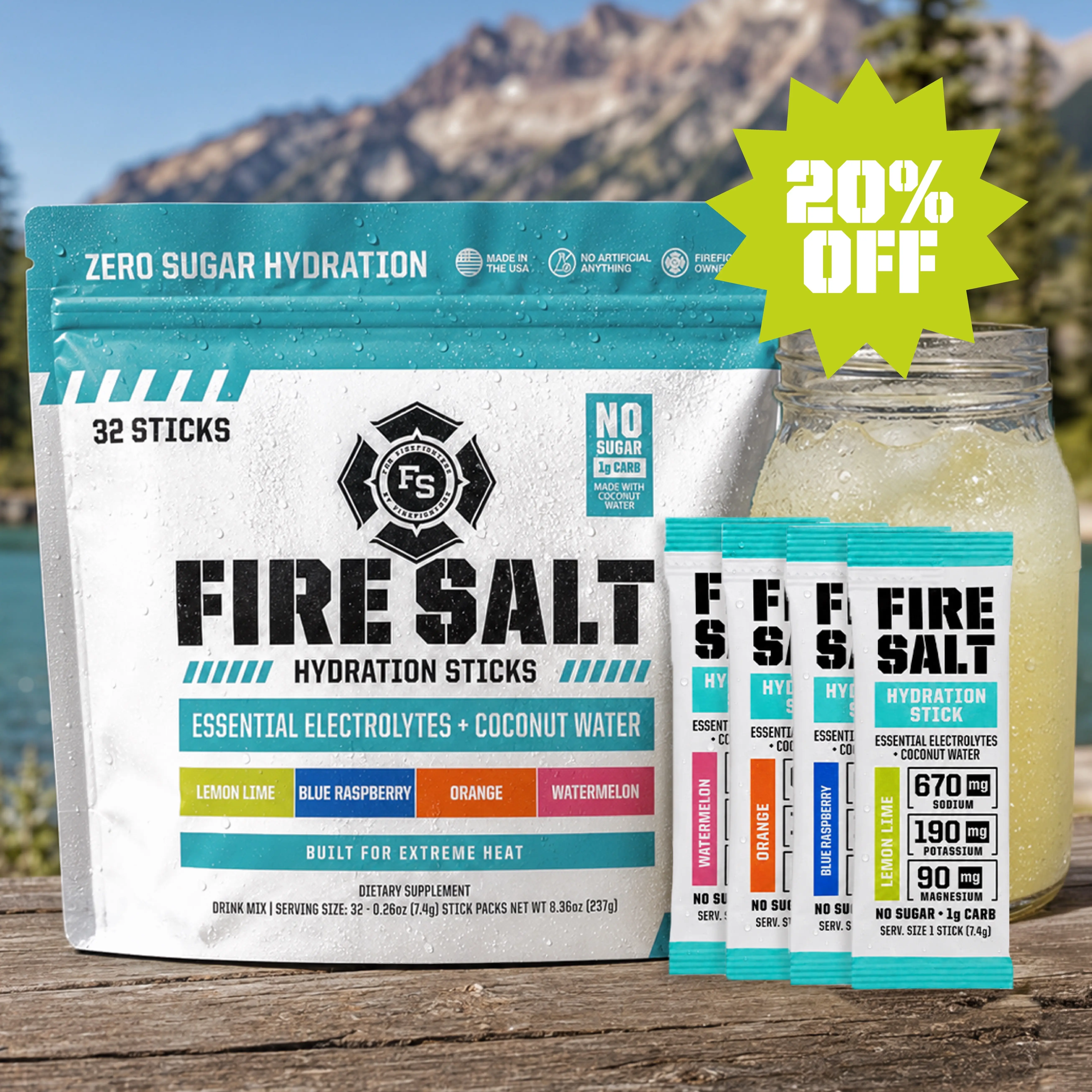 Fire Salt Electrolyte Powder Packets 32-Pack – Zero Sugar Hydration Drink Mix with Coconut Water & 3X Electrolytes – Variety Flavor Sticks for Workout, Recovery, Sauna, Endurance & Outdoors – Keto Friendly, Natural Ingredients, No Artificial Sweeteners