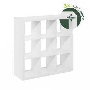 9-Cube Wood Bookshelf Organiser, CUBICLE Triple-Thick Frame Cube Storage Unit, 15.3x43.8x43.3in Decor Shelves Indoor Furniture for Living Room, Home Office