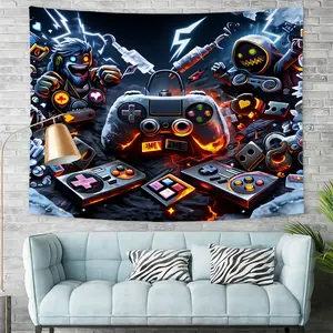 Neon Game Controller Print Tapestry—A Cool, Gaming-Themed Wall Hanging Perfect for Decorating Living Rooms and Dormitories. Ideal Wall Art for Esports Enthusiasts and Teenagers' Bedrooms, Designed to Create A Trendy, High-Energy Gaming Atmosphere.