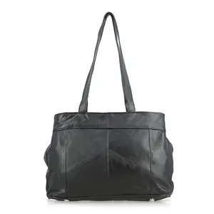 La Marey Black Genuine Leather Handbag with Matching Faux Shoulder Strap