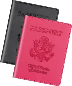 Minimalist Waterproof Passport Holder 2-Pack, Travel Passport Cover Wallet Case for Men & Women, Cruise Travel Essential, Black & Rose Red