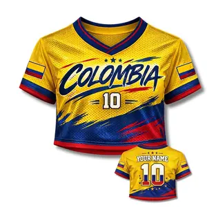 Colombia Soccer Crop Top Jersey Custom Name Number Women Mesh Football Fan Shirt