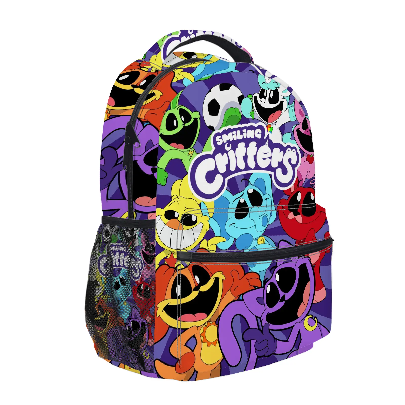 Smiling Critters Y2K Aesthetic Backpack for Girls, Cute Cartoon Girl Printed School Bag for Teens, Large Capacity Bookbag with Mesh Side Pockets, Lightweight Casual Travel Daypack for Back to School e-174