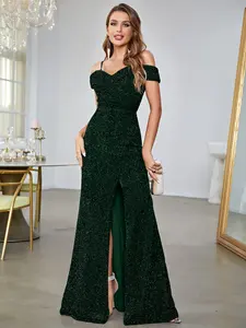 Elegant Women's Backless High Slit Formal Wear Evening Party Dress, Sleeveless Fitted Bodycon Maxi Gown, Perfect for Special Occasions