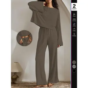 Women's Bamboo Node Pajamas Set, Loose-Fit Casual Round Neck Long Sleeve Top & Pants, All-Season Comfortable Sleepwear, Loungewear