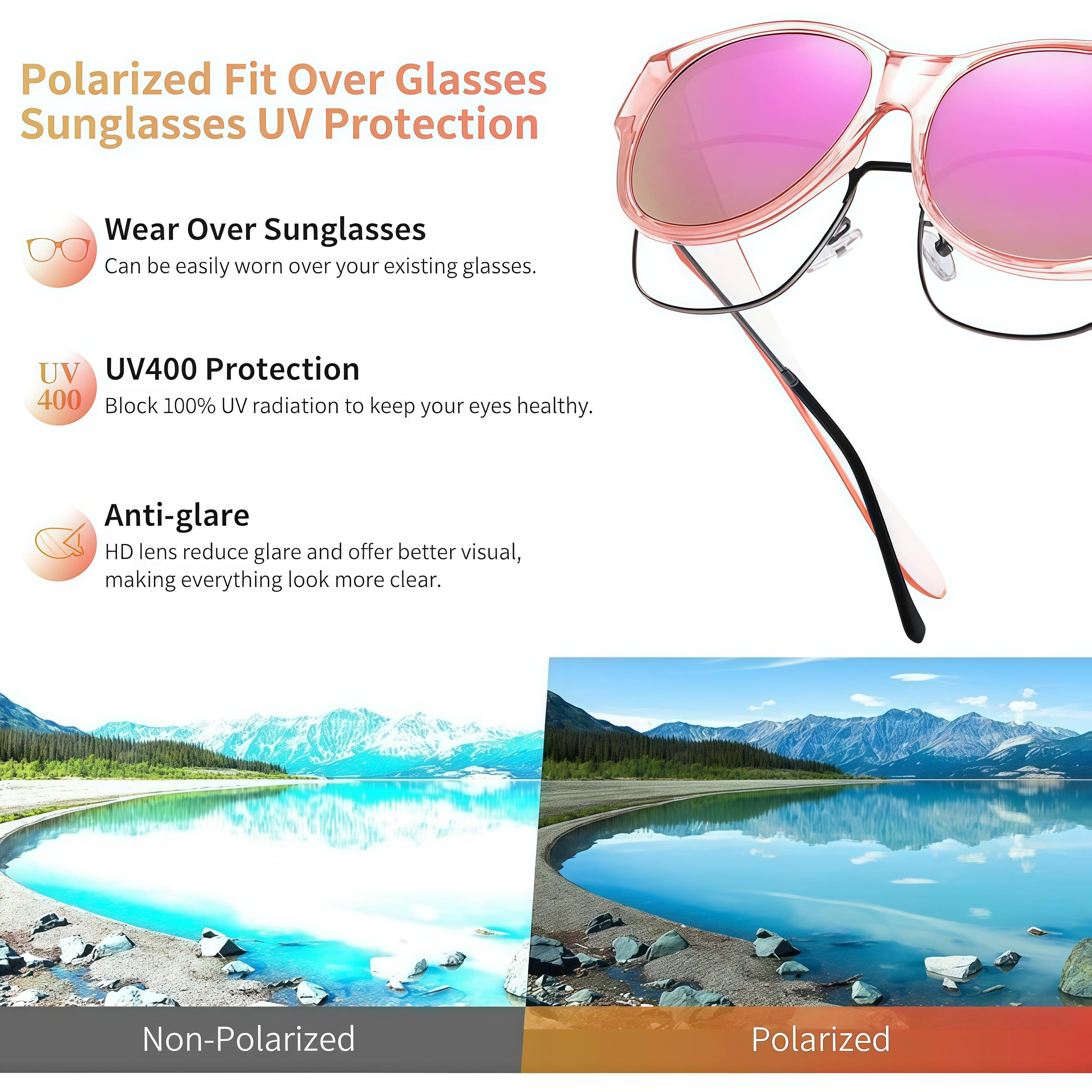 EUNOIALENS Fit-Over Sunglasses Women's Oversized Square Polarized Fit-Over Sunglasses - UV400 Protection, PC Wraparound Full Rim, T-Zone Temples, Polycarbonate Eyewear, Casual Driving Use, Polarized Women's Sunglasses