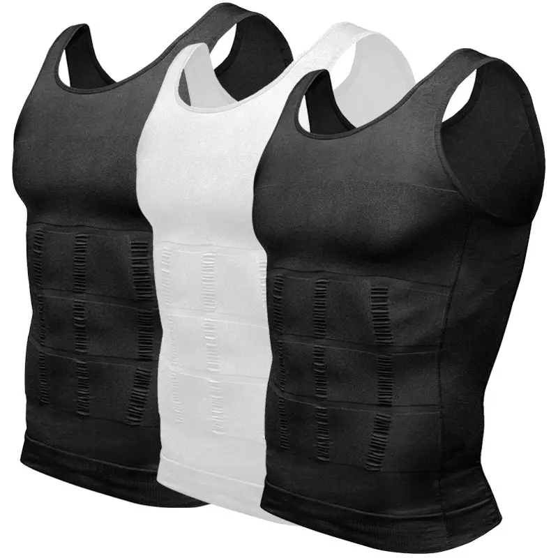 3 Pack Menswear Compression Tank Tops Shirt Underwear Tummy Control Workout Shapewear Body Shaper Breathable Lightweight Soft Stretchy Suits Fabric Clothes Bestie Elastic Mesh Set