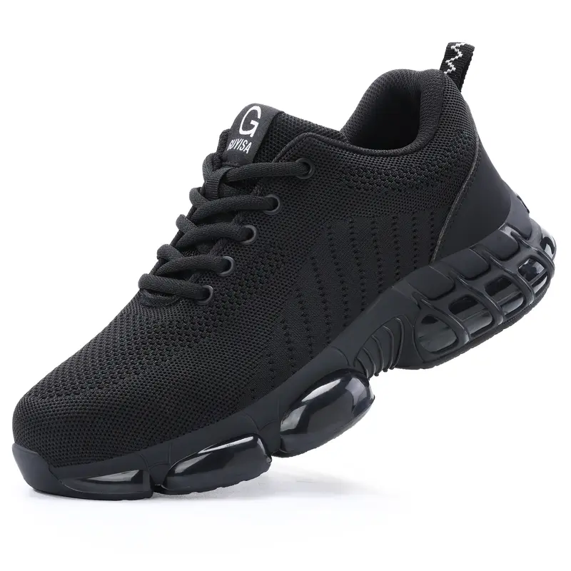 HISQIM Women's Steel Toe Mesh Fabric Sneakers - Closed Lace-Up Walking Shoes, Breathable, Non-Slip, Lightweight Round Toe, Air Cushion, Puncture-Proof Solid Sole, Double Protection Work & Safety Footwear for Workers