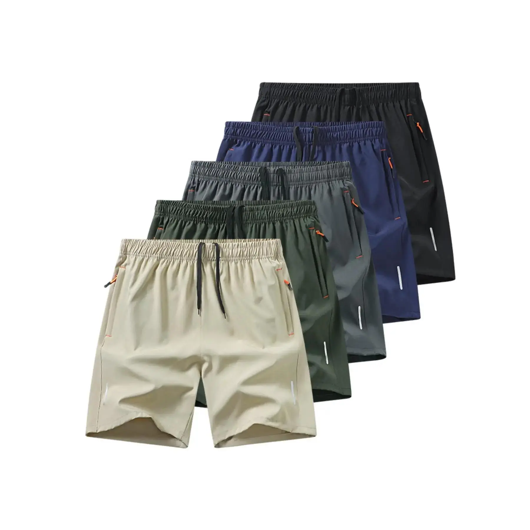 Men's 5-Pack Regular Fit Shorts, Plain Woven Polyester Mix, Quick-Dry Breathable Stretch Fabric with Pocket Storage for Workouts