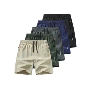 Summer Men's Shorts Set, 5Pcs,Quick-Dry Breathable Fabric, Comfortable Polyester Blend, Mild Elasticity, Plain Design, Convenient Pockets
