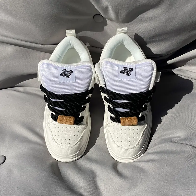 Men's Chunky Canvas Sneakers, Retro Skate-Style Streetwear with Thick Laces, Breathable and Comfortable for Casual Daily Wear, Chunky Shoes
