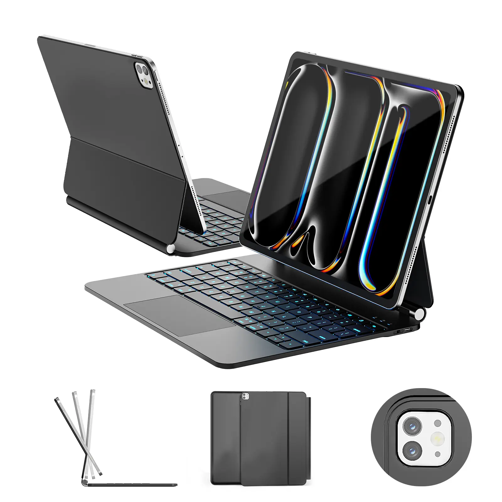 2026 New Magic Keyboard for iPad, compatible with iPad Pro (18–22 models, 12.9‑inch), iPad Air 6/7/8 (13‑inch), weight around 680 g, less than 2 cm thick, ultra‑large touchpad, maximum opening angle of 130 degrees Tablet