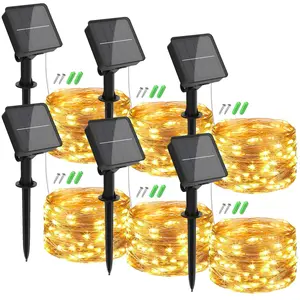 6 Pack Solar Fairy Lights for Outside Waterproof - Total 157FT Outdoor Led String Lights 480 Led 8 Modes, Copper Wire Bulk Solar Lights for Patio Yard Trees Garden Christmas Decorations Wedding Party,Warm White Energy Efficient & Long Lasting Lighting
